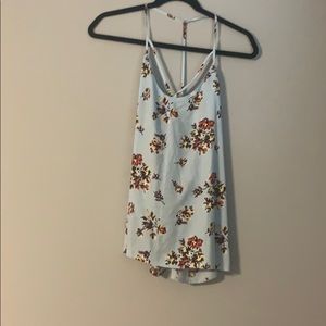 baby blue top with flower design